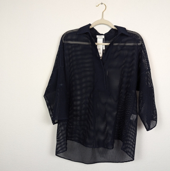 NWT Akris Punto Navy Techno Grid Collared Blouse - Picture 3 of 9